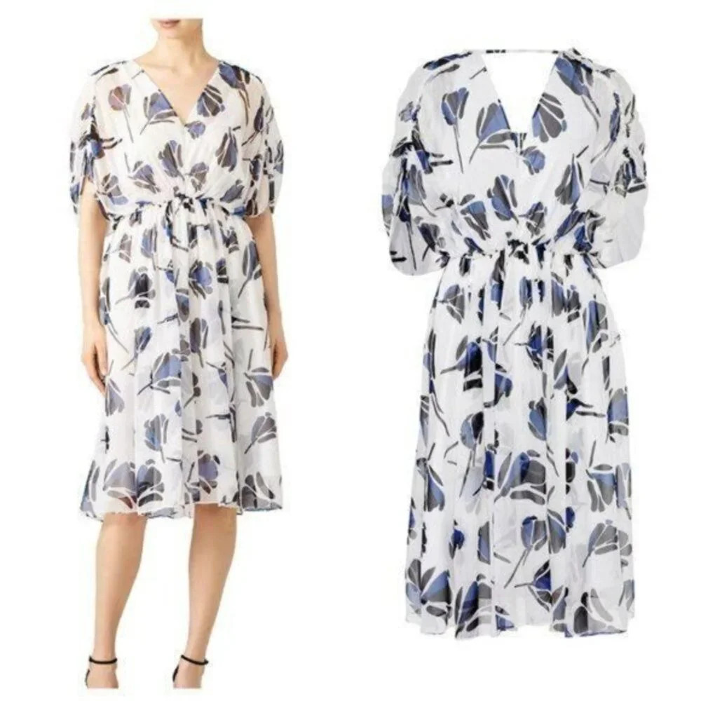 Jason Wu Silk Midi Dress White Blue Floral 4 S